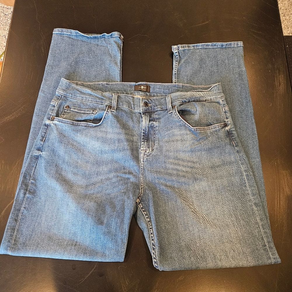 7 For All Mankind Blue Jeans Men Sz 38x32 Whiskers Relaxed Fit
